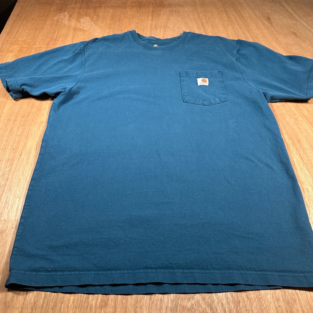 Carhartt Pocket T-Shirt Mens L Tall Teal Blue K87 Workwear Original Fit Tee